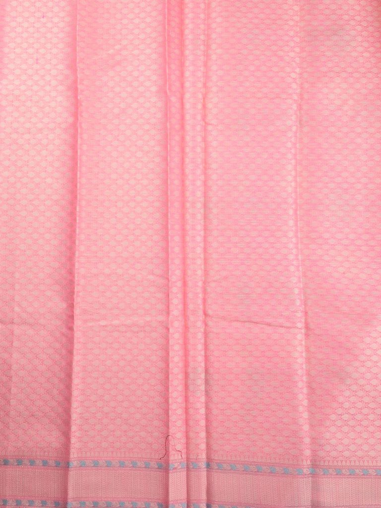 Kota fancy saree pink color allover zari weaves & zari border with rich pallu and brocade blouse