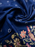 Tussar fancy saree navy blue color allover prints & printed border with running pallu and attached printed blouse