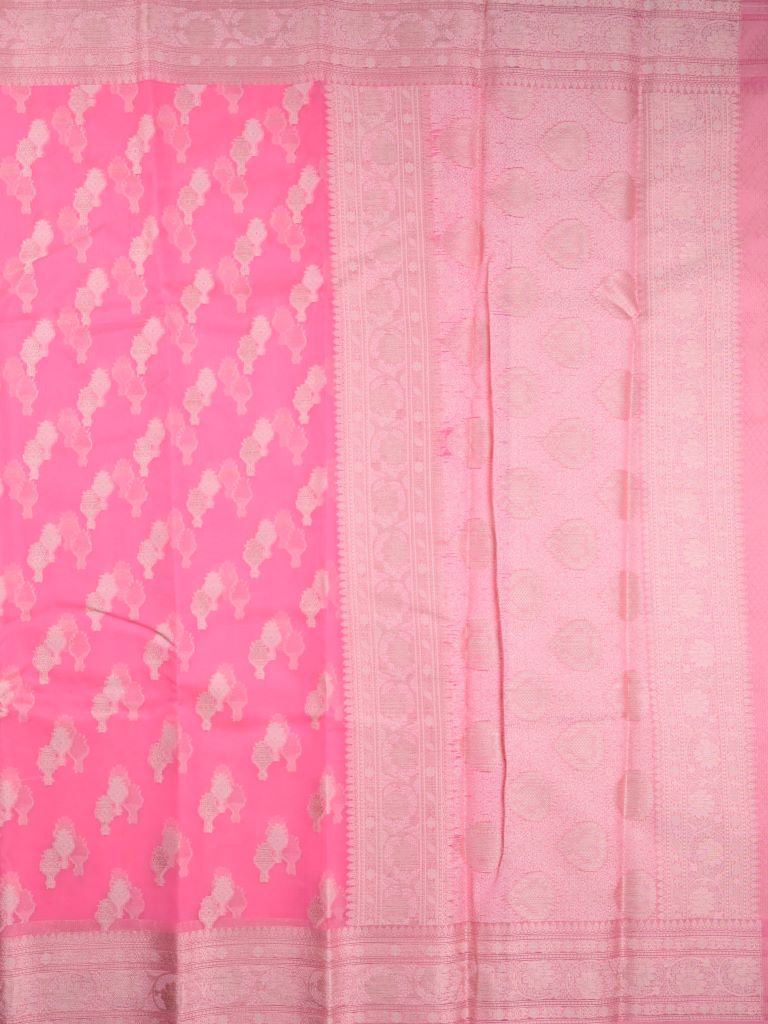 Kota fancy saree pink color allover zari weaves & zari border with rich pallu and brocade blouse