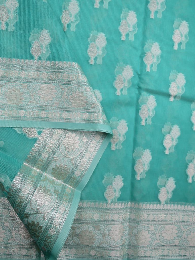 Kota fancy saree lux green color allover zari weaves & zari border with rich pallu and brocade blouse