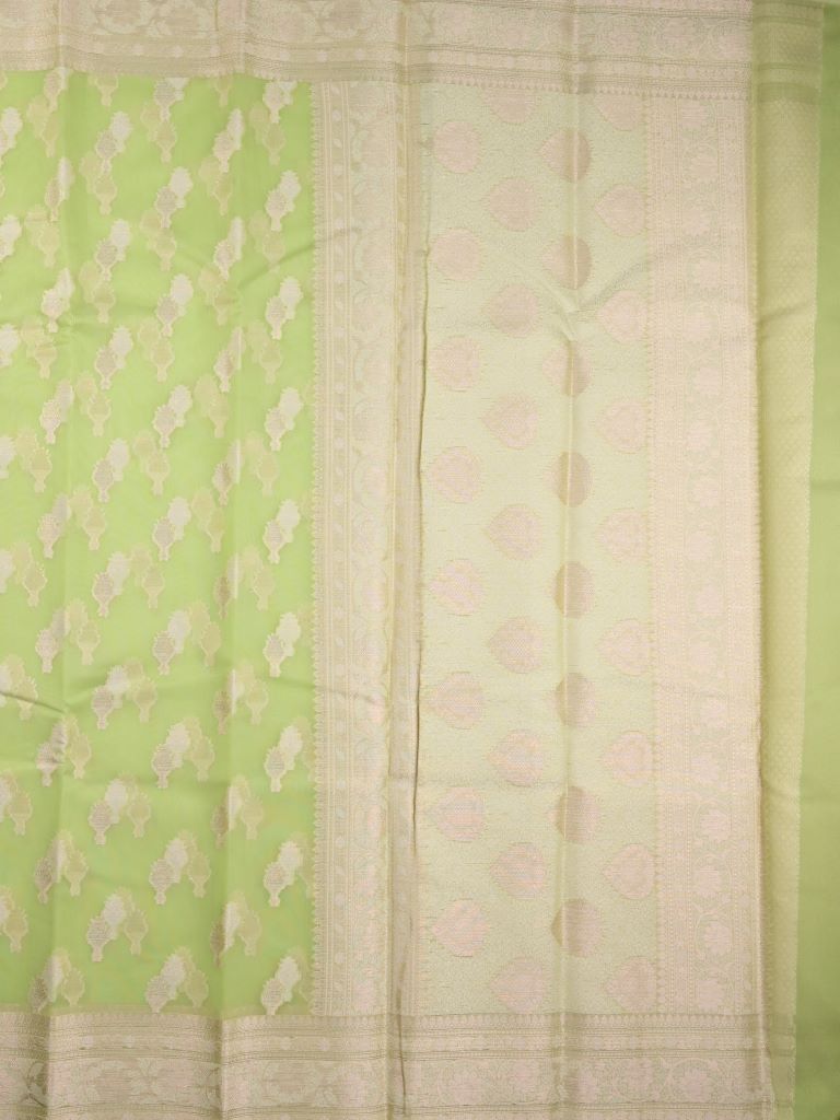 Kota fancy saree light green color allover zari weaves & zari border with rich pallu and brocade blouse