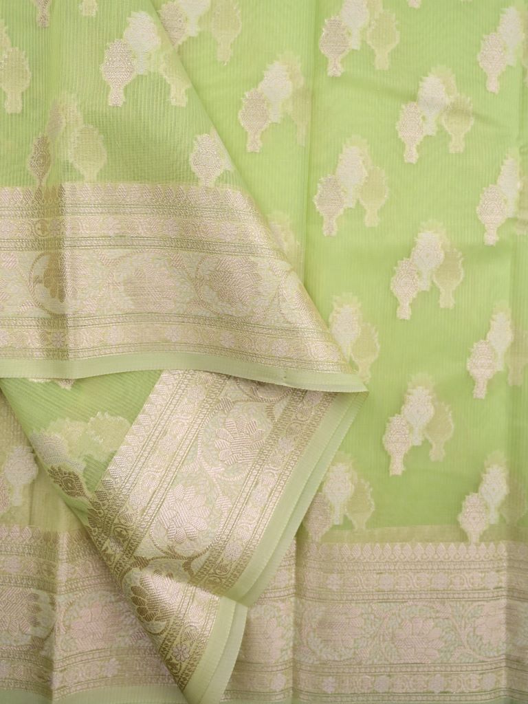 Kota fancy saree light green color allover zari weaves & zari border with rich pallu and brocade blouse