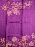 Tussar fancy saree purple color allover plain & printed border with running pallu and attached printed blouse