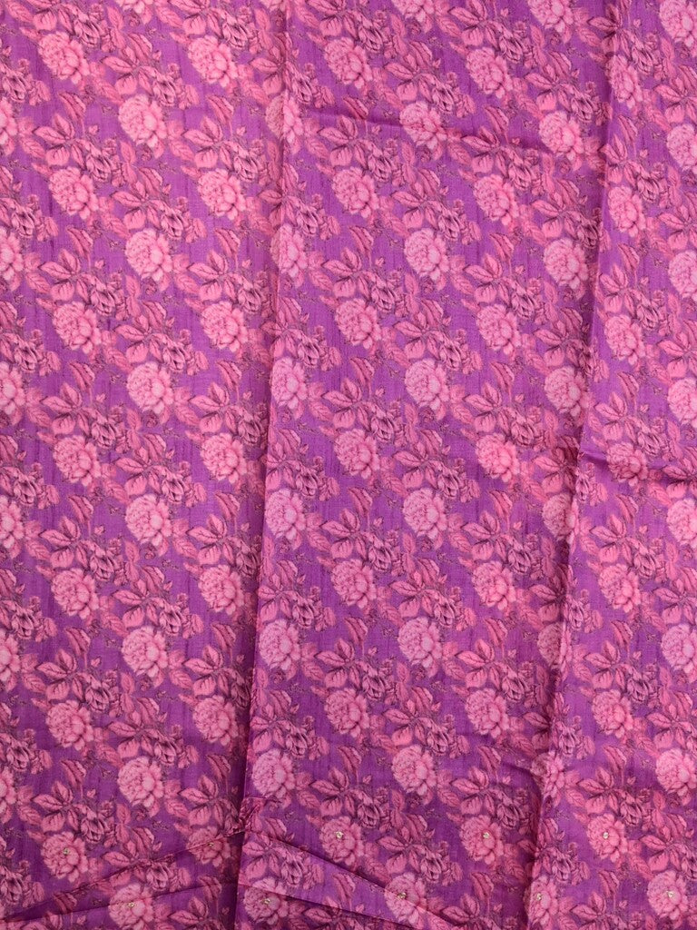 Tussar fancy saree purple color allover plain & printed border with running pallu and attached printed blouse