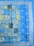 Tussar fancy saree sky blue color allover prints & printed border with short pallu and attached plain blouse