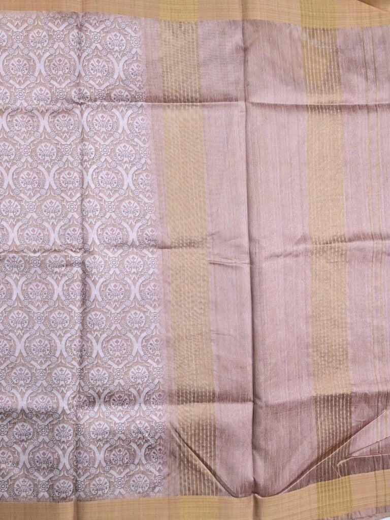 Jute fancy saree lilght lavender color allover prints & kaddi border with contrast pallu and printed blouse