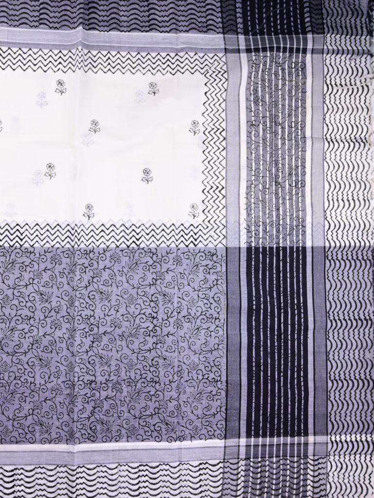 Mangalagiri cotton sarees grey color allover prints with printed border with short pallu and printed blouse