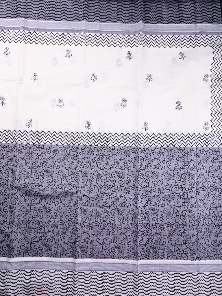 Mangalagiri cotton sarees grey color allover prints with printed border with short pallu and printed blouse