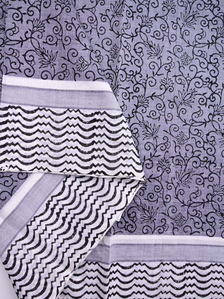 Mangalagiri cotton sarees grey color allover prints with printed border with short pallu and printed blouse