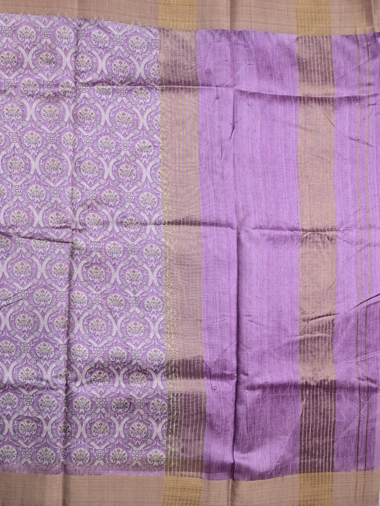 Jute fancy saree light lavender color allover prints & kaddi border with contrast pallu and printed blouse