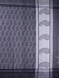 Mangalagiri cotton sarees dark grey color allover prints with printed border with short pallu and printed blouse