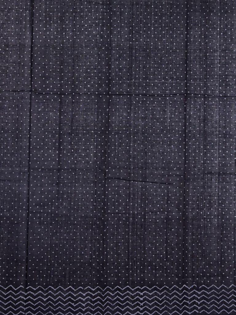 Mangalagiri cotton sarees dark grey color allover prints with printed border with short pallu and printed blouse