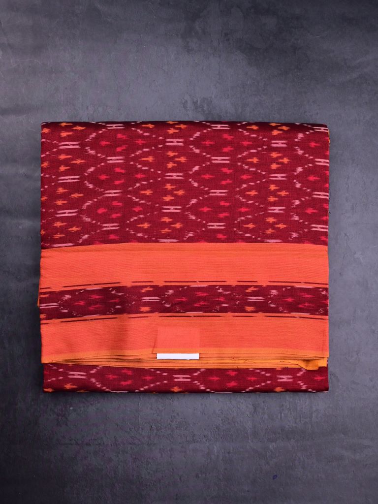 Ikkath cotton sarees maroon color allover weaves & small kaddi border with contrast pallu