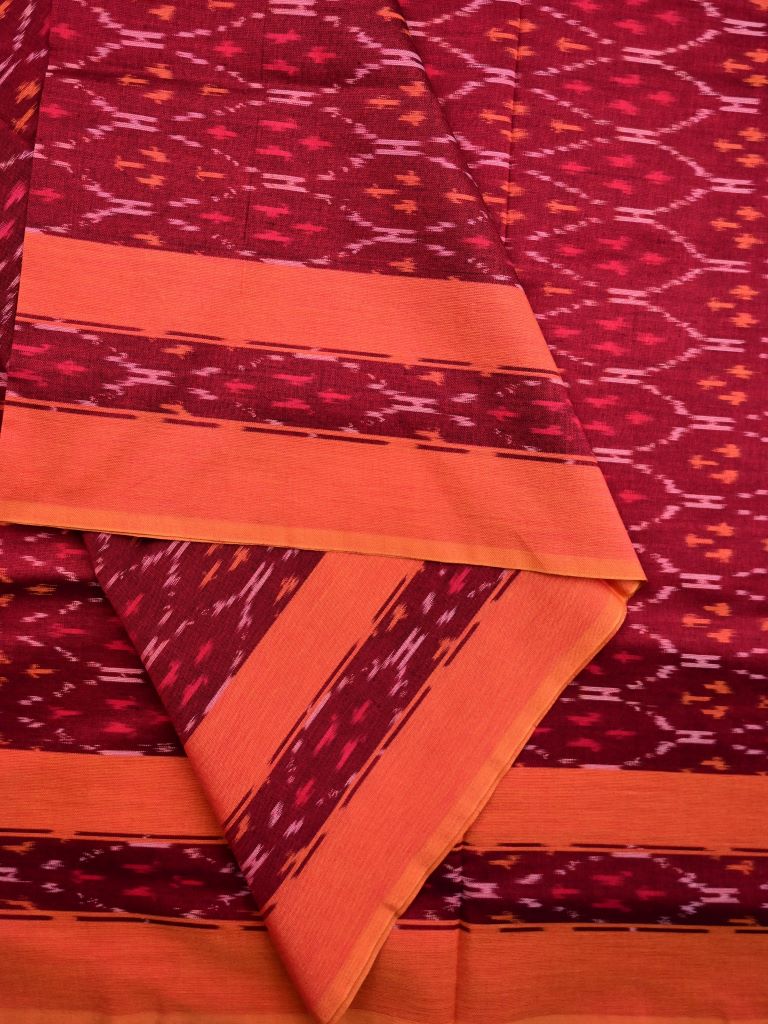 Ikkath cotton sarees maroon color allover weaves & small kaddi border with contrast pallu