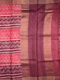 Chanderi cotton saree crimson and maroon color allover prints & zari border with zari pallu and contrast printed blouse