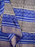 Chanderi cotton saree grey and blue color allover prints & zari border with zari pallu and contast printed blouse