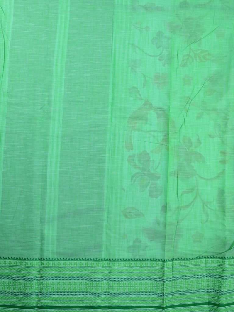 Mangalagiri cotton sarees sky blue and green color allover prints & thread weaving border with striped pallu and plain blouse