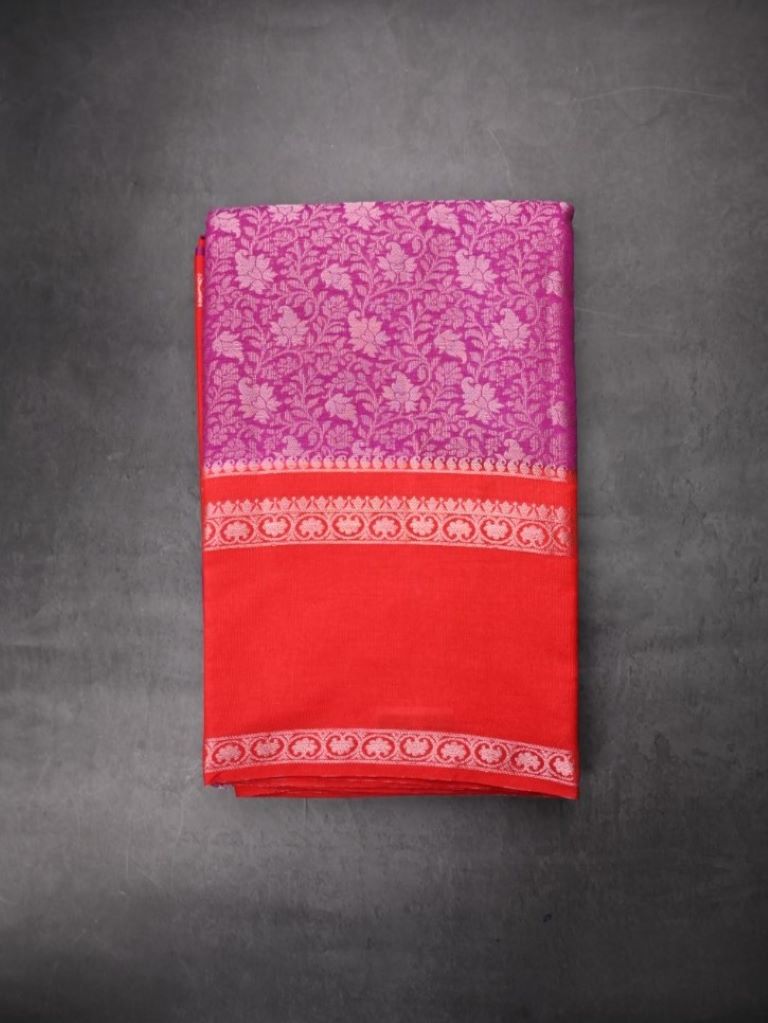 Banaras fancy saree magenta color allover zari weaving & zari kaddi border with contrast brocade pallu and blouse