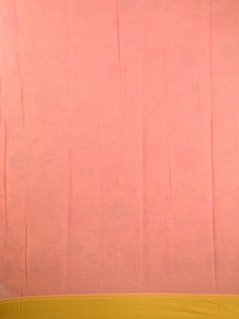 Mangalagiri cotton sarees light orange color allover prints & thread weaving border with striped pallu and plain blouse