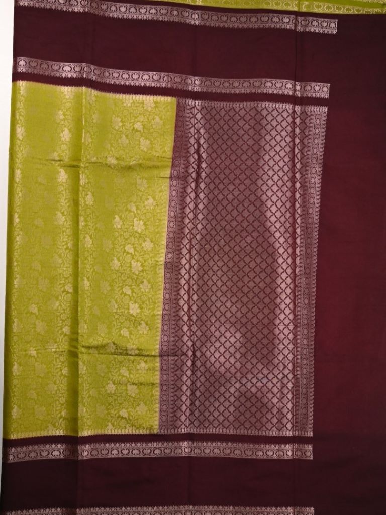 Banaras fancy saree leaf green color allover zari weaving & zari kaddi border with contrast brocade pallu and blouse