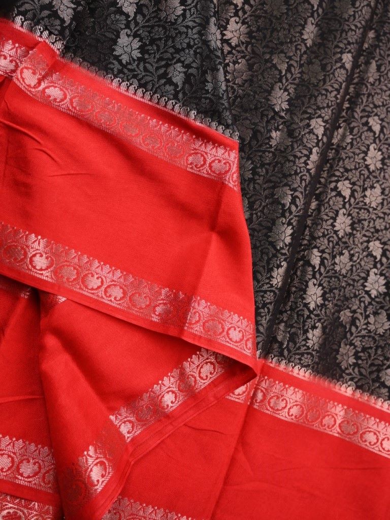 Banaras fancy saree black color allover zari weaving & zari kaddi border with contrast brocade pallu and blouse
