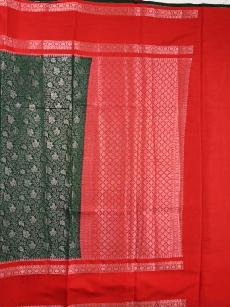 Banaras fancy saree dark green color allover zari weaving & zari kaddi border with contrast brocade pallu and blouse