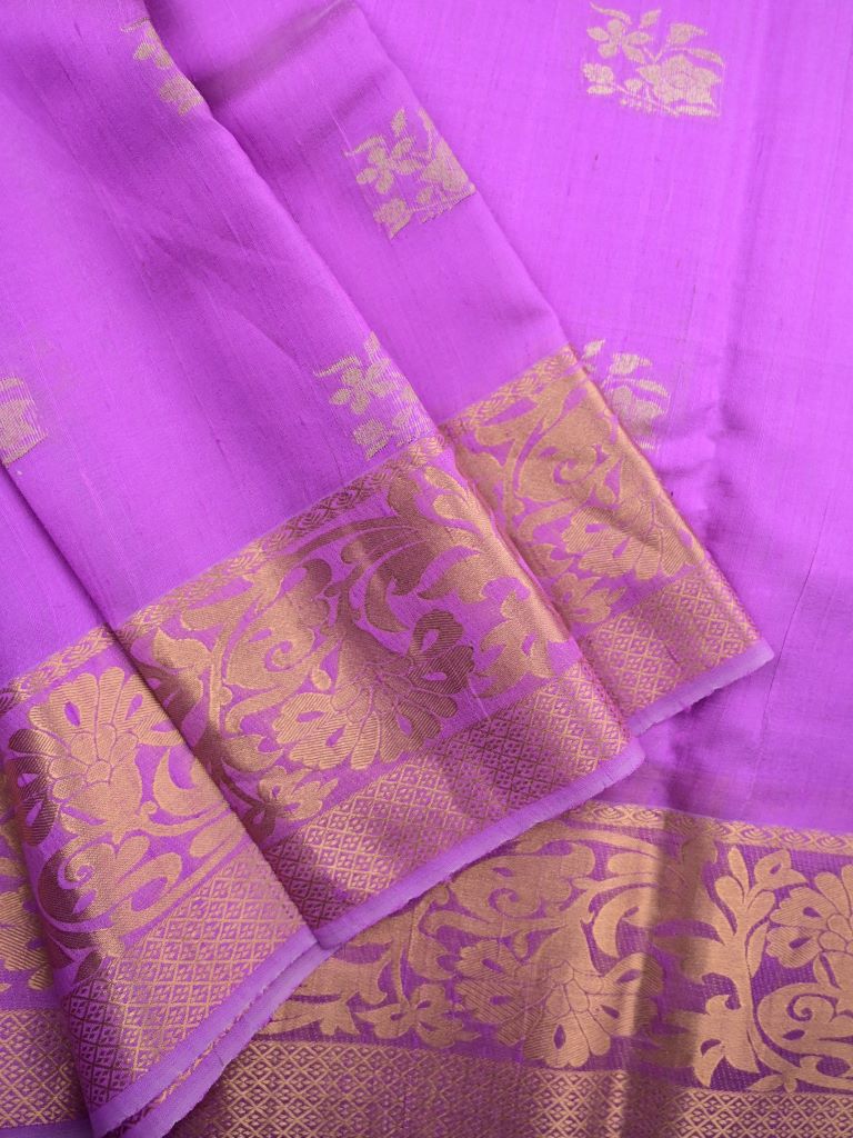 Raw silk pattu saree lavender color allover zari weaves & zari border with rich pallu and plain blouse
