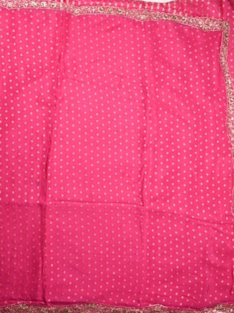 Chinnon fancy saree pink color allover zari motifs & small border with running pallu and blouse