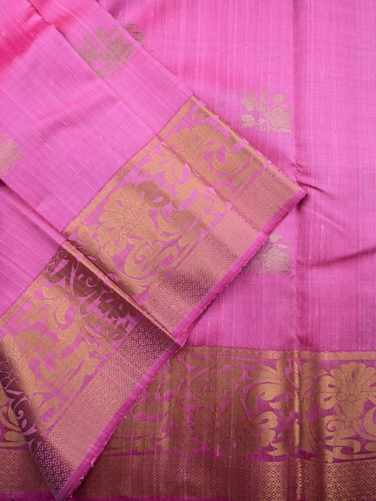 Raw silk pattu saree baby pink color allover zari weaves & zari border with rich pallu and plain contrast blouse