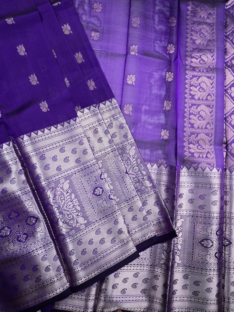 Pethambari pattu saree violet color allover zari butis & big zari border with rich pallu and plain blouse