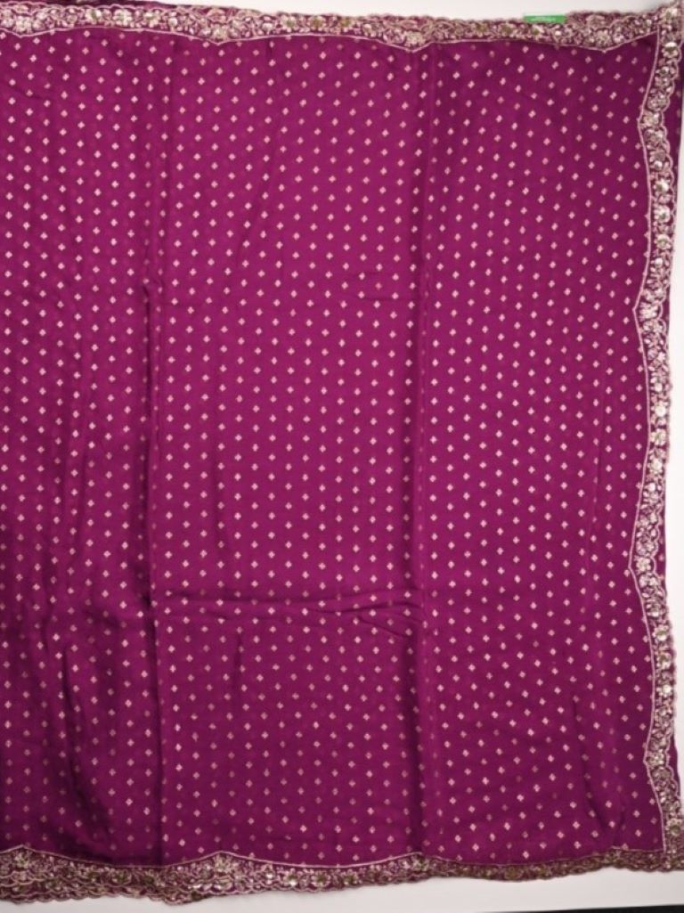 Chinnon fancy saree magenta color allover zari motifs & small border with running pallu and blouse