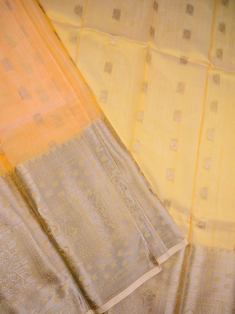 Pethambari pattu saree golden yellow color allover zari butis & big zari border with rich pallu and plain blouse