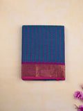 Kanchi cotton saree blue color allover stripes & zari border with zari pallu and plain blouse