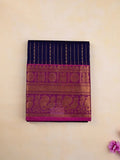 Kanchi cotton saree navy blue color allover zari weaves & kanchi border with rich pallu and plain blouse