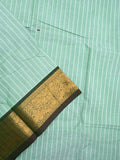 Kanchi cotton saree lux green color allover stripes and butis & zari border with self pallu and plain blouse