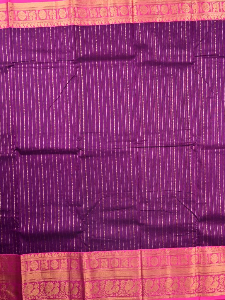 Kanchi cotton saree purple color allover zari weaves & kanchi border with rich pallu and plain blouse