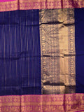 Kanchi cotton saree navy blue color allover zari weaves & kanchi border with rich pallu and plain blouse