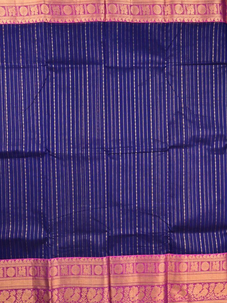 Kanchi cotton saree navy blue color allover zari weaves & kanchi border with rich pallu and plain blouse