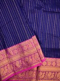 Kanchi cotton saree navy blue color allover zari weaves & kanchi border with rich pallu and plain blouse