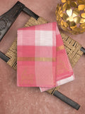Village cotton saree white & pink color allover checks & contrast border with running pallu