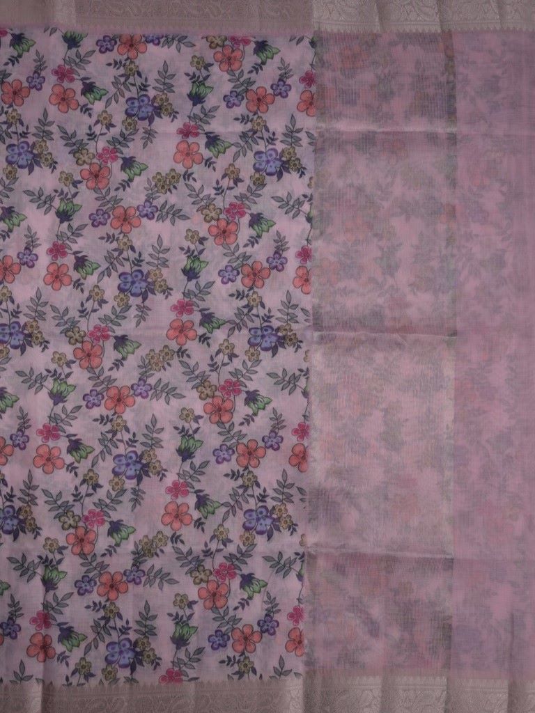 Chanderi jute fancy saree peach color allover digital prints and zari border with short pallu and printed blouse