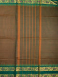 Kanchi cotton saree peanut brown color allover checks & temple zari border with striped pallu
