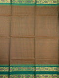 Kanchi cotton saree peanut brown color allover checks & temple zari border with striped pallu