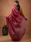 Pure organza fancy saree pink color allover zari weaves & zari border with rich pallu and contrast blouse