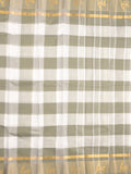 Village cotton saree white & grey color allover checks & contrast border with running pallu