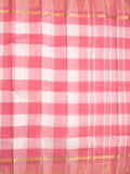 Village cotton saree white & pink color allover checks & contrast border with running pallu