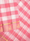 Village cotton saree white & pink color allover checks & contrast border with running pallu
