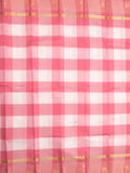 Village cotton saree white & pink color allover checks & contrast border with running pallu