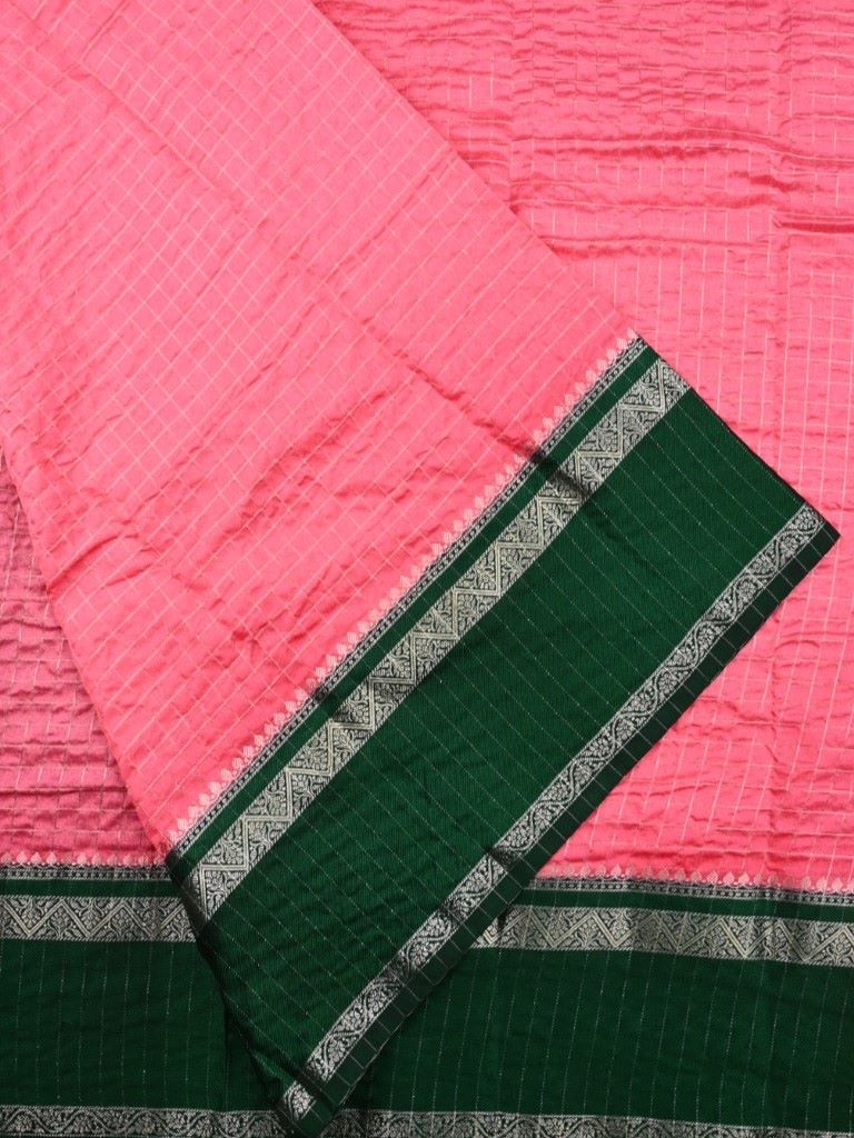 Banaras fancy saree light pink color allover zari checks & zari border wiith rich pallu and brocade blouse
