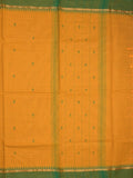 Village cotton saree golden yellow color allover motifs & small kaddi border with self pallu and attached plain blouse